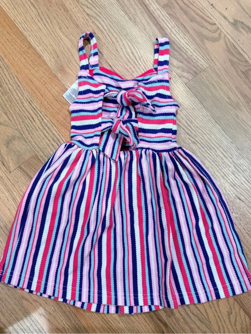 Vince Camuto toddler girl striped summer dress, open back with tie closure